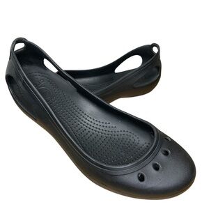 Crocs Kadee Black Ballet Flat Sz 8 Slip on Cut Out Comfort Classic Light Shoes